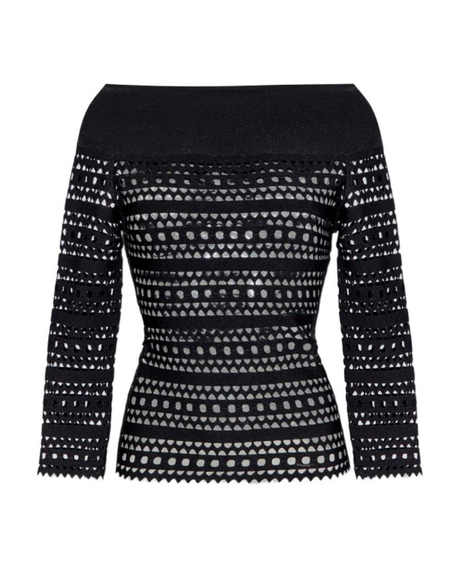ALAÏA Open-knit Off-shoulder Longsleeved Top In Black Product Image