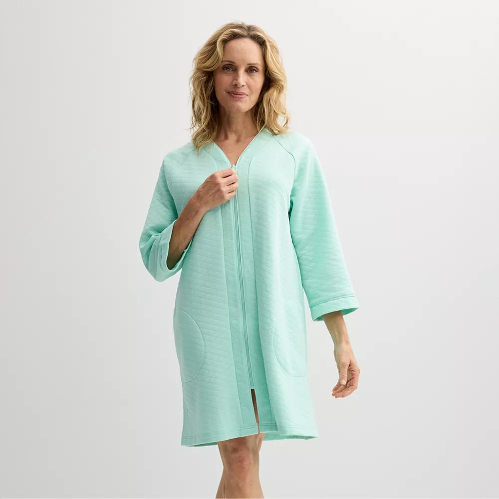 Petite Croft & Barrow® Quilted Zip Short Robe, Women's, Size: XL Petite, Blue Rae Product Image