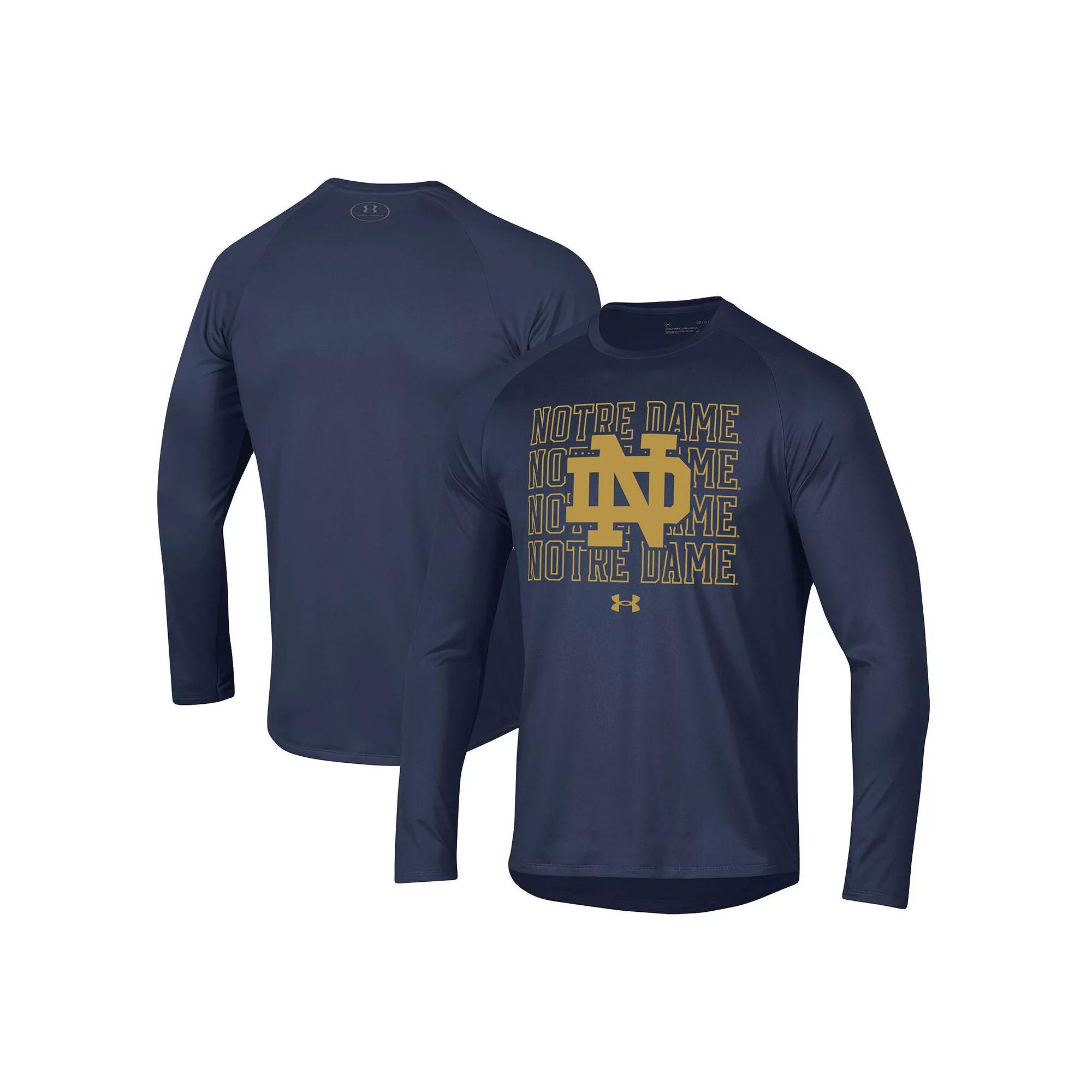 Men's Under Armour Navy Notre Dame Fighting Irish 2023 Sideline Tech Raglan Long Sleeve T-Shirt, Size: Large, Blue Product Image