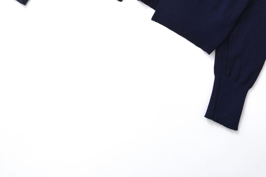 Round Neck Plain Bow Sweater Product Image
