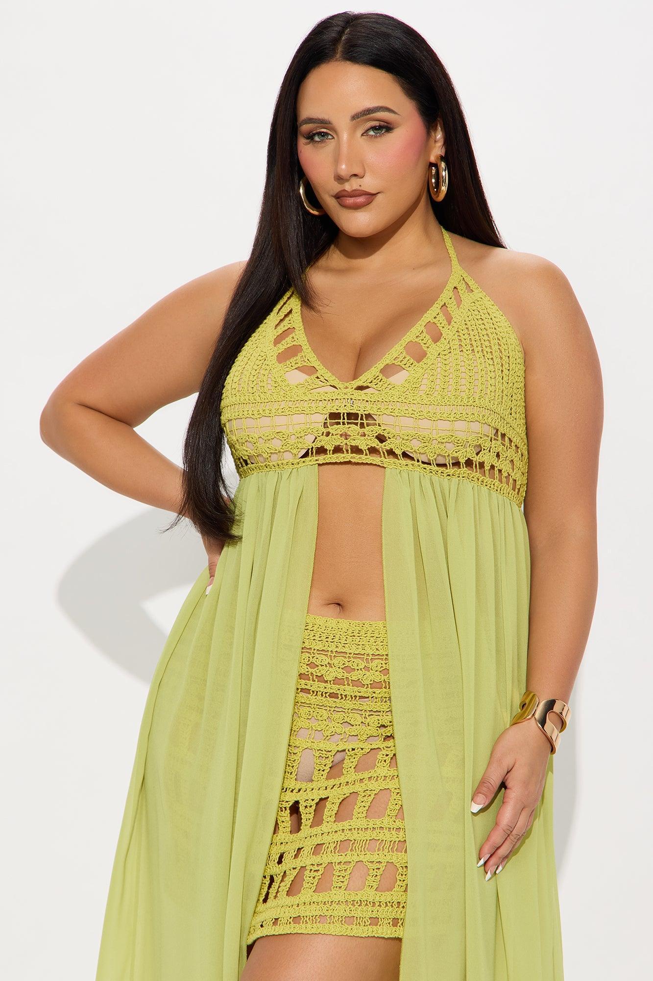 Tropical Temptations Crochet Skirt Set - Chartreuse Product Image