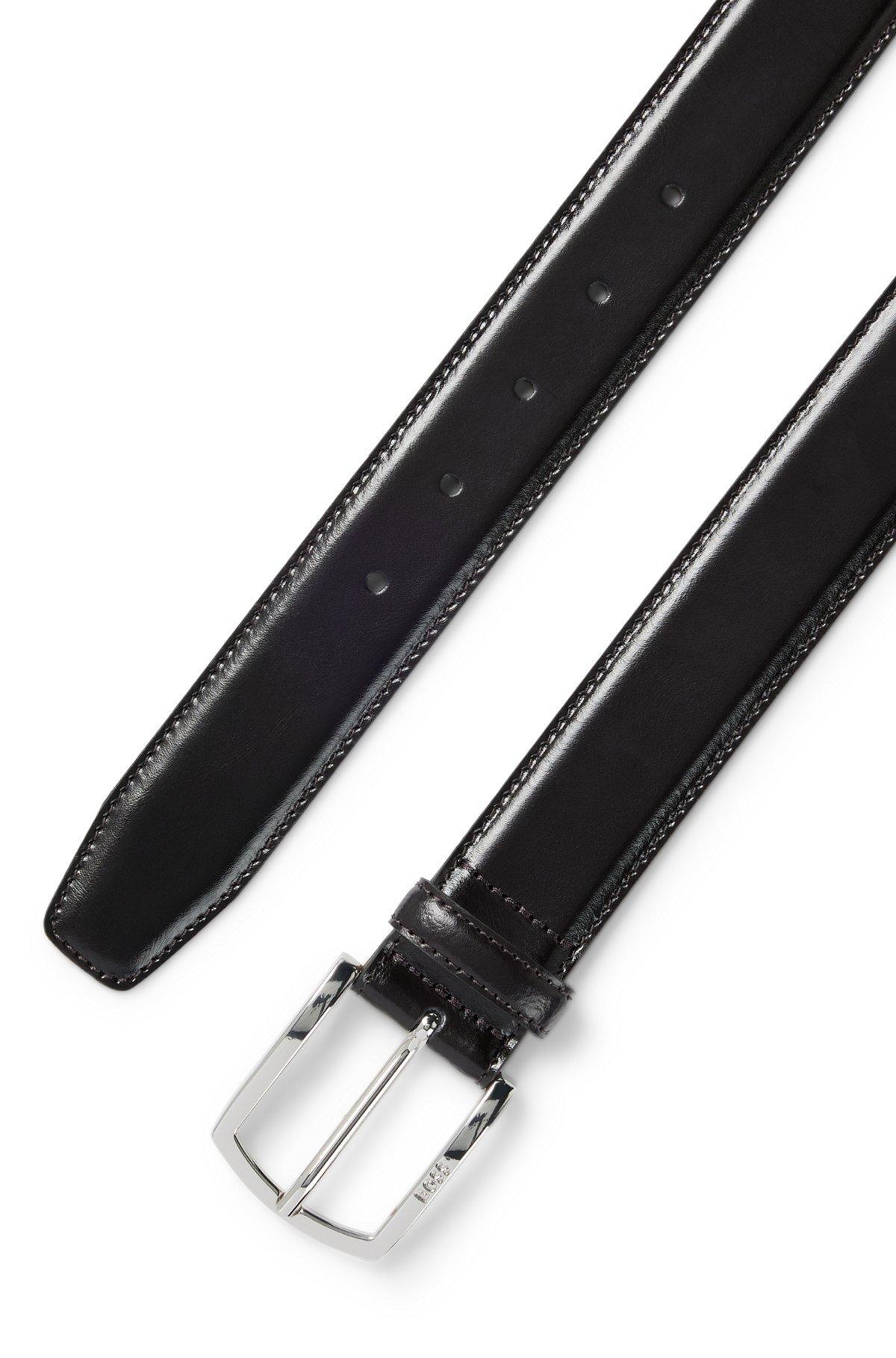 Italian-leather belt with branded buckle and full lining Product Image