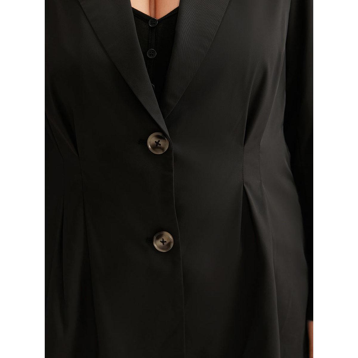 Plus Size Suit Collar Button Up Plicated Detail Blazer Black Women Dailywear Plain Plain Sleeve Long Sleeve Suit Collar 12/L Casual Blazers BloomChic Product Image