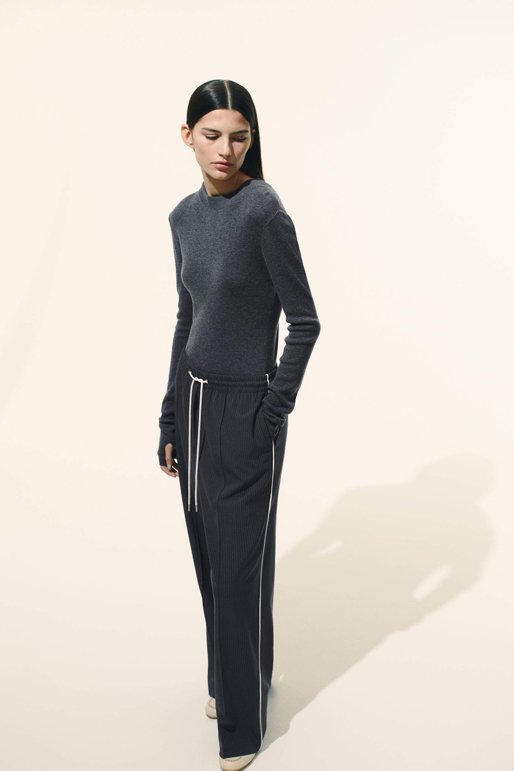 Wide-Leg Twill Pants Product Image