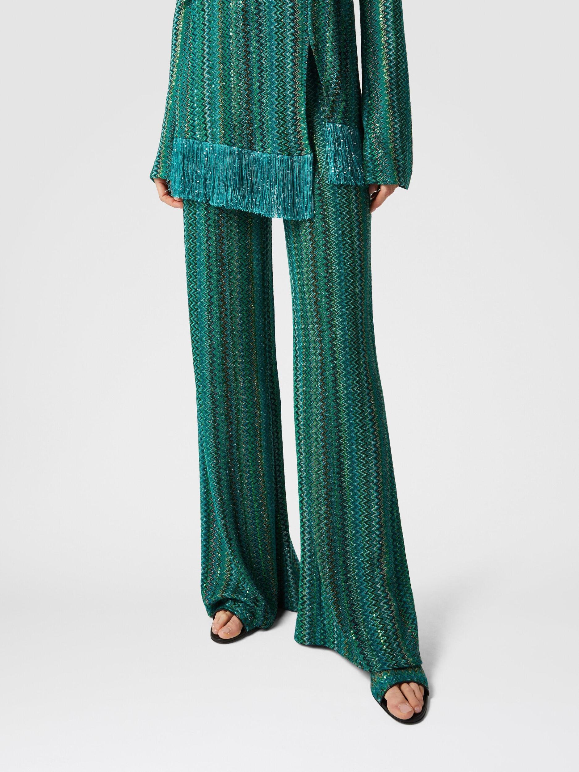 Flare trousers in zigzag viscose blend with sequins Product Image