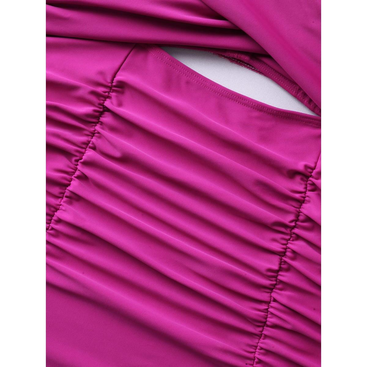 Plus Size Twist Front Plain Ruched One-Piece Swimsuit Women's Swimwear RedViolet Beach Twist Curve Bathing Suits High stretch One Pieces BloomChic 30/6X Product Image