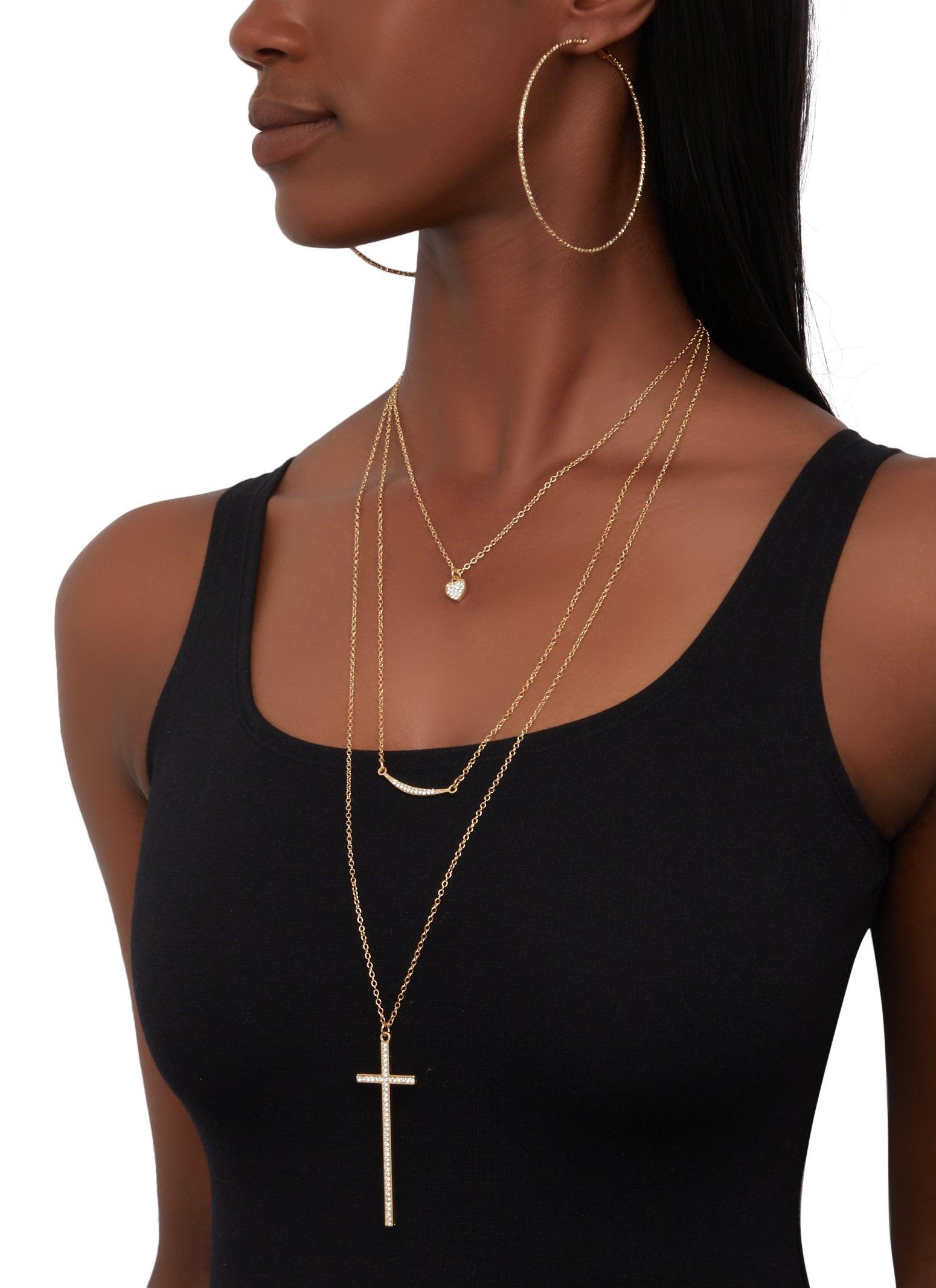 Religious Charm Layered Necklace and Drop Earrings Female Product Image