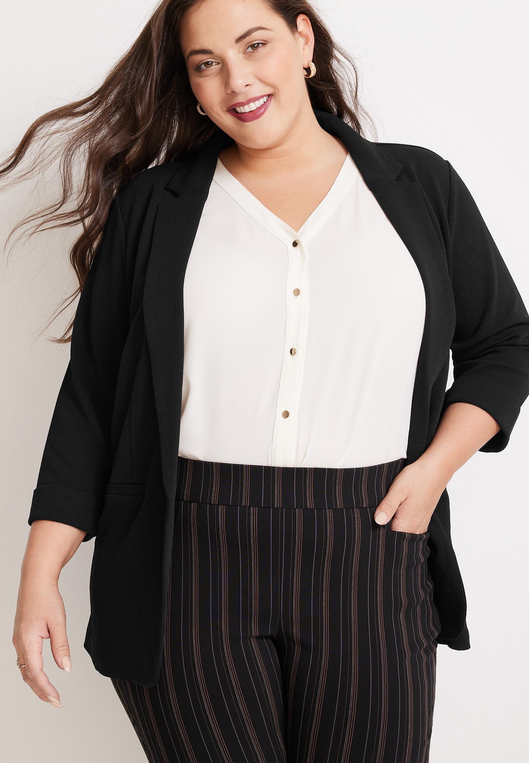 Maurices Plus Size Womens Blazer Versa Open Front Blue Size 4X Product Image