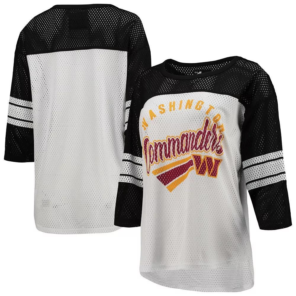 Women's G-III 4Her by Carl Banks White/Black Washington Commanders First Team 3/4-Sleeve Mesh Top, Size: Medium, Wft White Product Image
