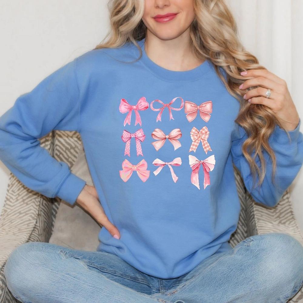 Simply Sage Market Women's Graphic Sweatshirt Coquette Pink Bow Chart Product Image