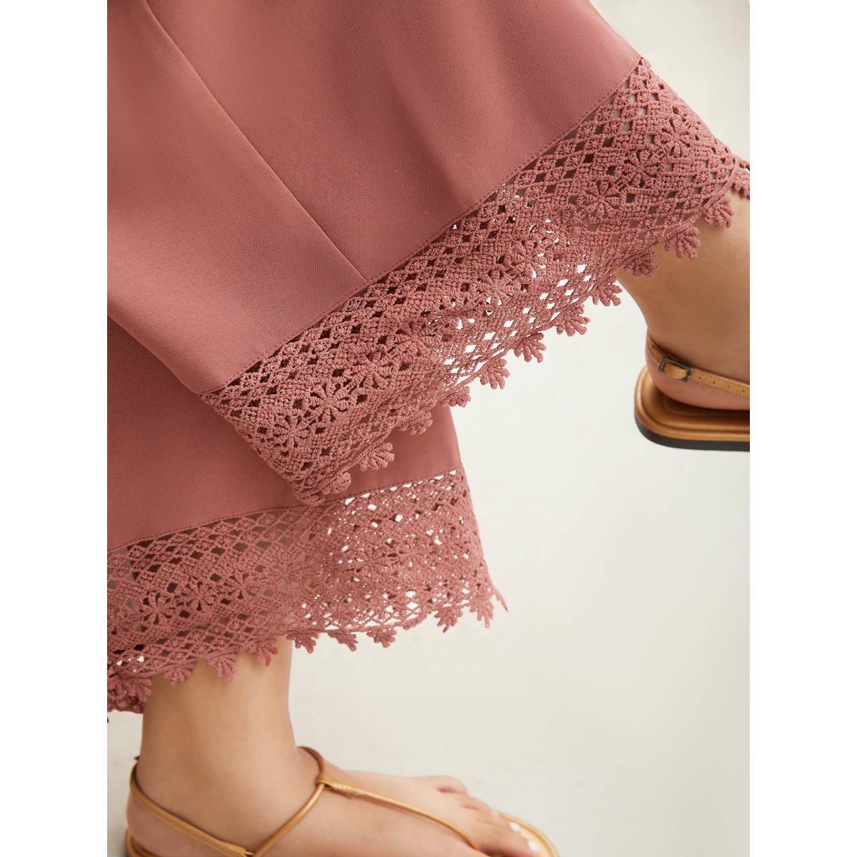 Plus Size Lace Hem Wide-Leg Pocket Pants Women Russet Casual Wide Leg Mid Rise Everyday Pants BloomChic 30/6X Product Image