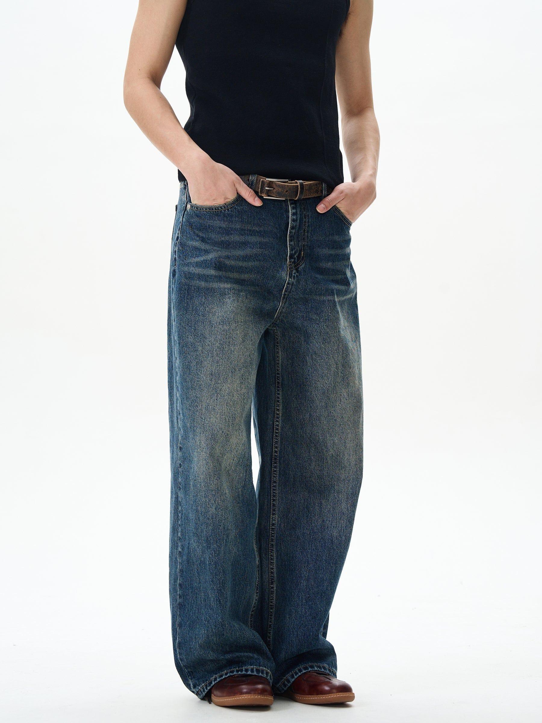 RT No. 12424 WASHED BLUE DENIM STRAIGHT JEANS Product Image