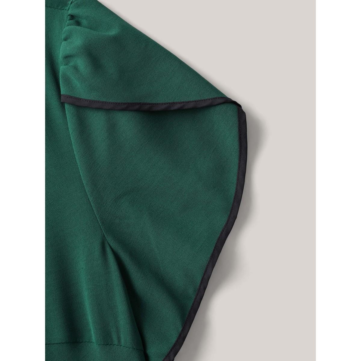 Plus Size Petal Sleeve Pleated Pockets Midi Dress DarkGreen Women Round Neck Short sleeve Curvy BloomChic 12/L Product Image