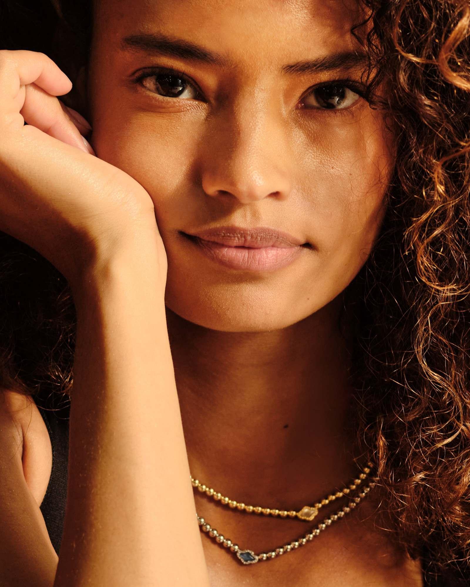 Abbie Gold Beaded Necklace in Azalea Illusion Product Image