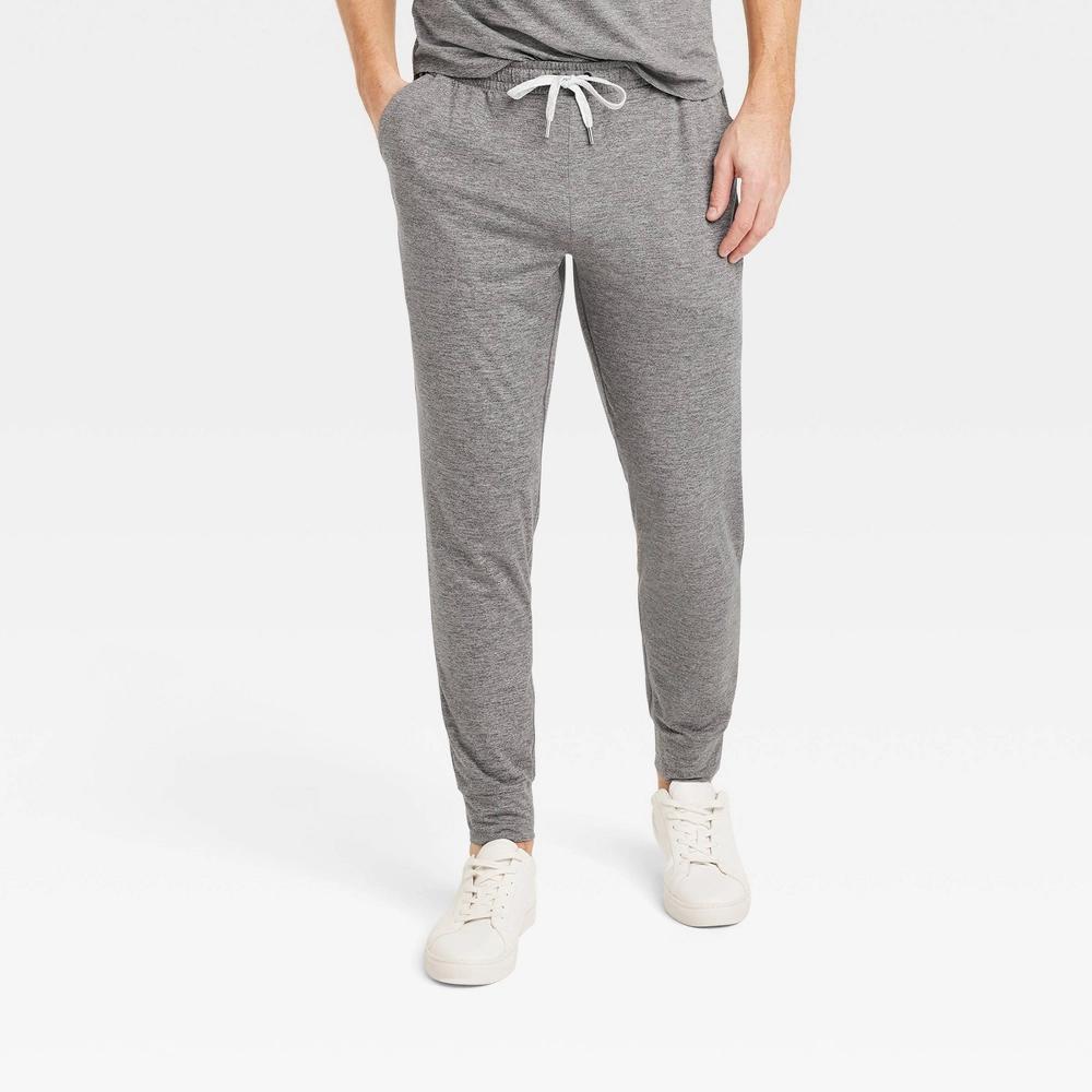 Mens Soft Stretch Jogger Pants - All In Motion Heathered Black L: Recycled Polyester, Spandex, Moisture Wicking, UPF 50+ Product Image