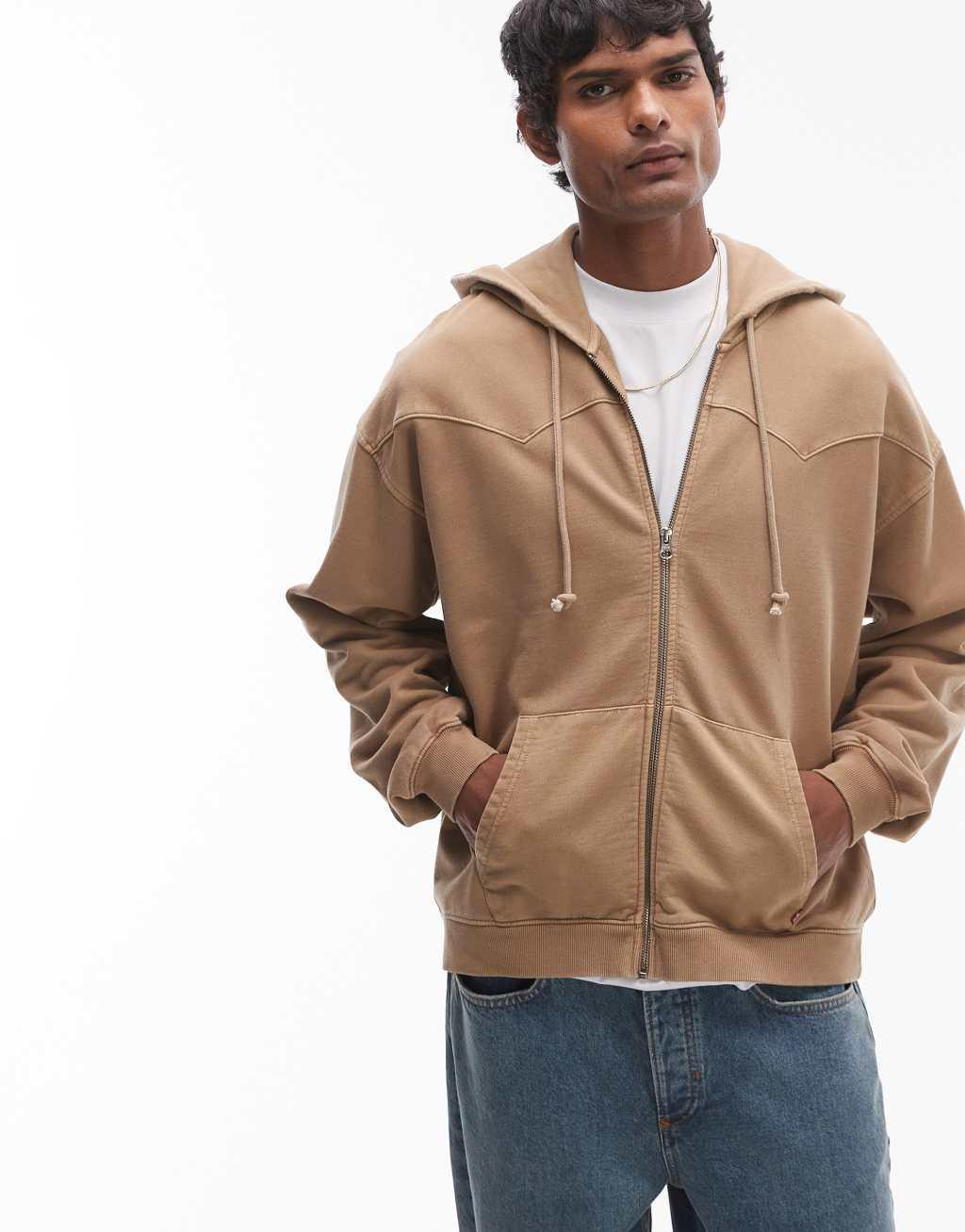 Levi's Lowell Western french terry full zip hoodie in beige Product Image