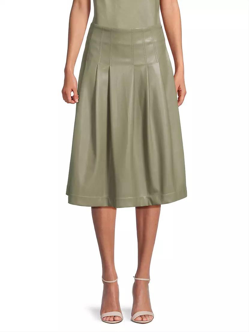 Faux-Leather Pleated Midi-Skirt Product Image