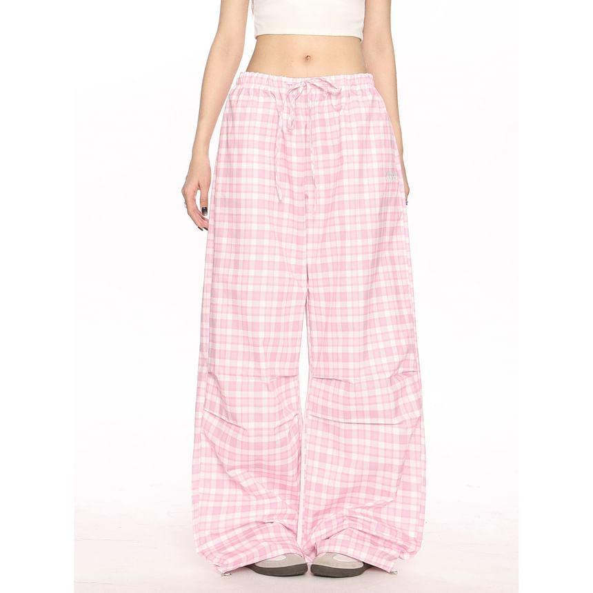Mid Waist Plaid Wide Leg Pants Product Image