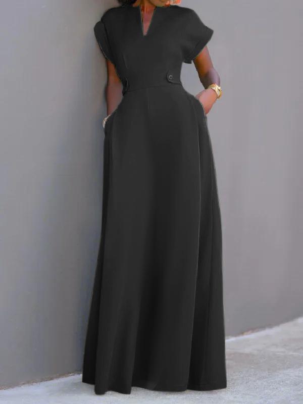 Flying Sleeves Solid Color Split-Joint V-Neck Evening Dresses Maxi Dresses Product Image