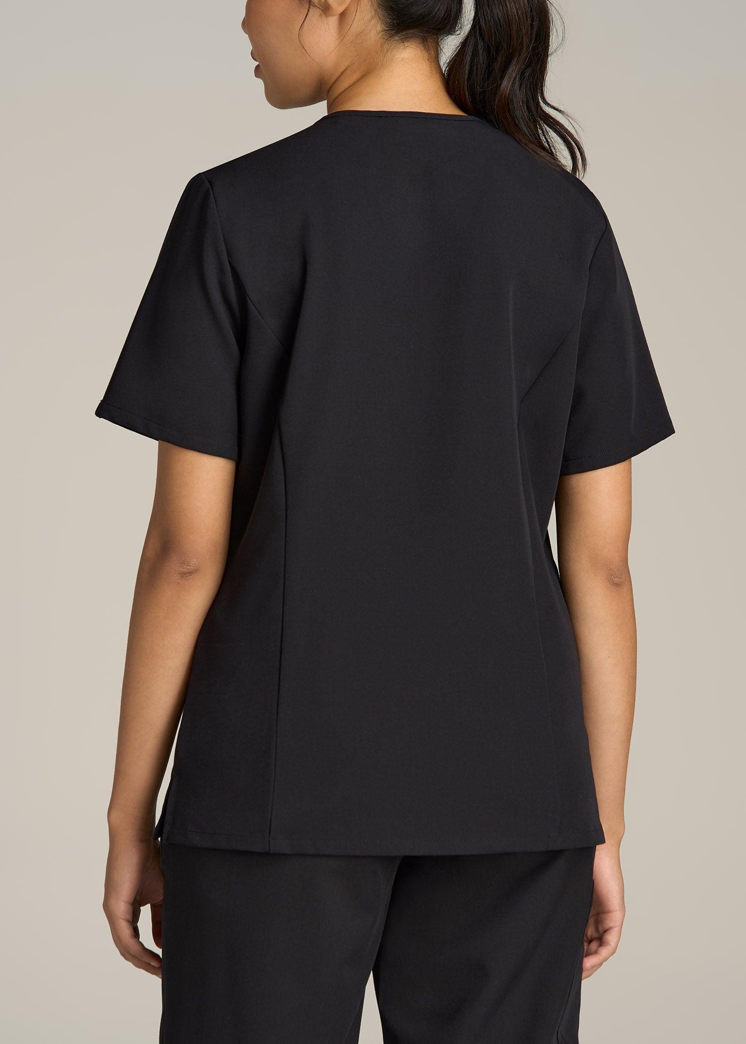 Short Sleeve V-Neck Scrub Top for Tall Women in Black Product Image