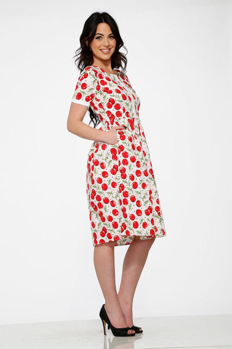 White & Red Cherry Dress Product Image