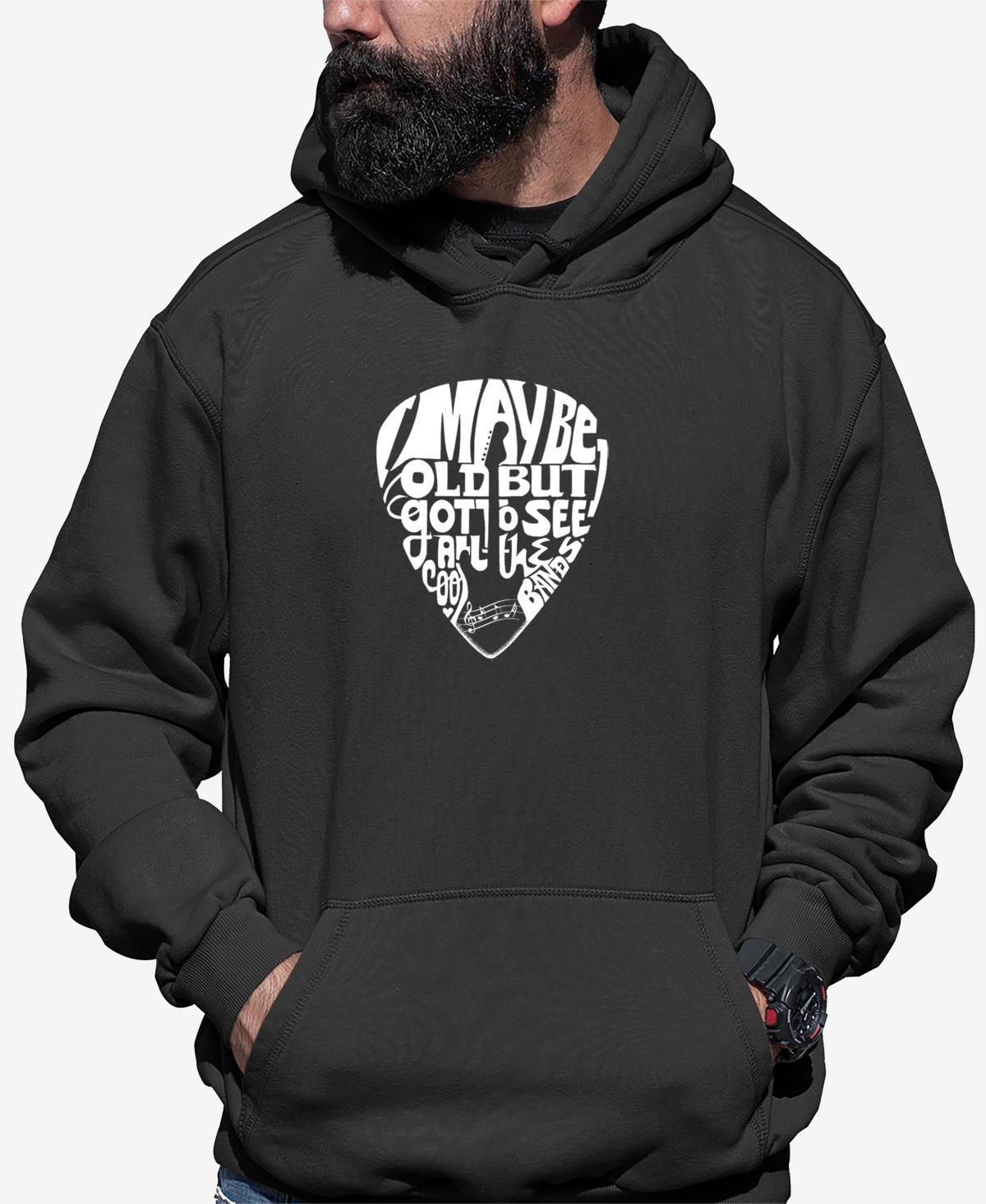 La Pop Art Mens Guitar Pick Word Art Long Sleeve Hooded Sweatshirt Product Image