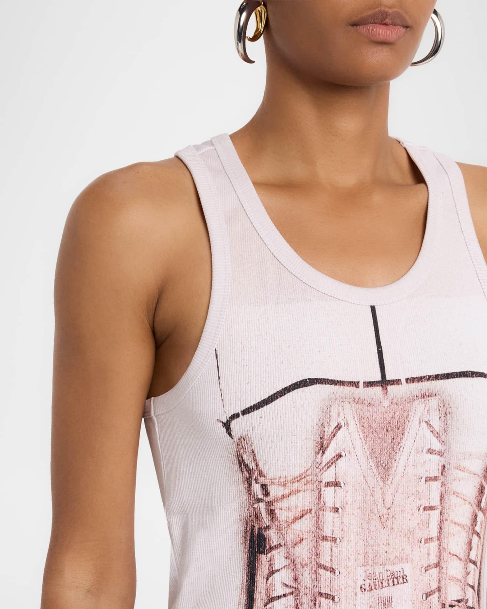 Trompe Loeil Corset Printed Rib Tank Top Product Image