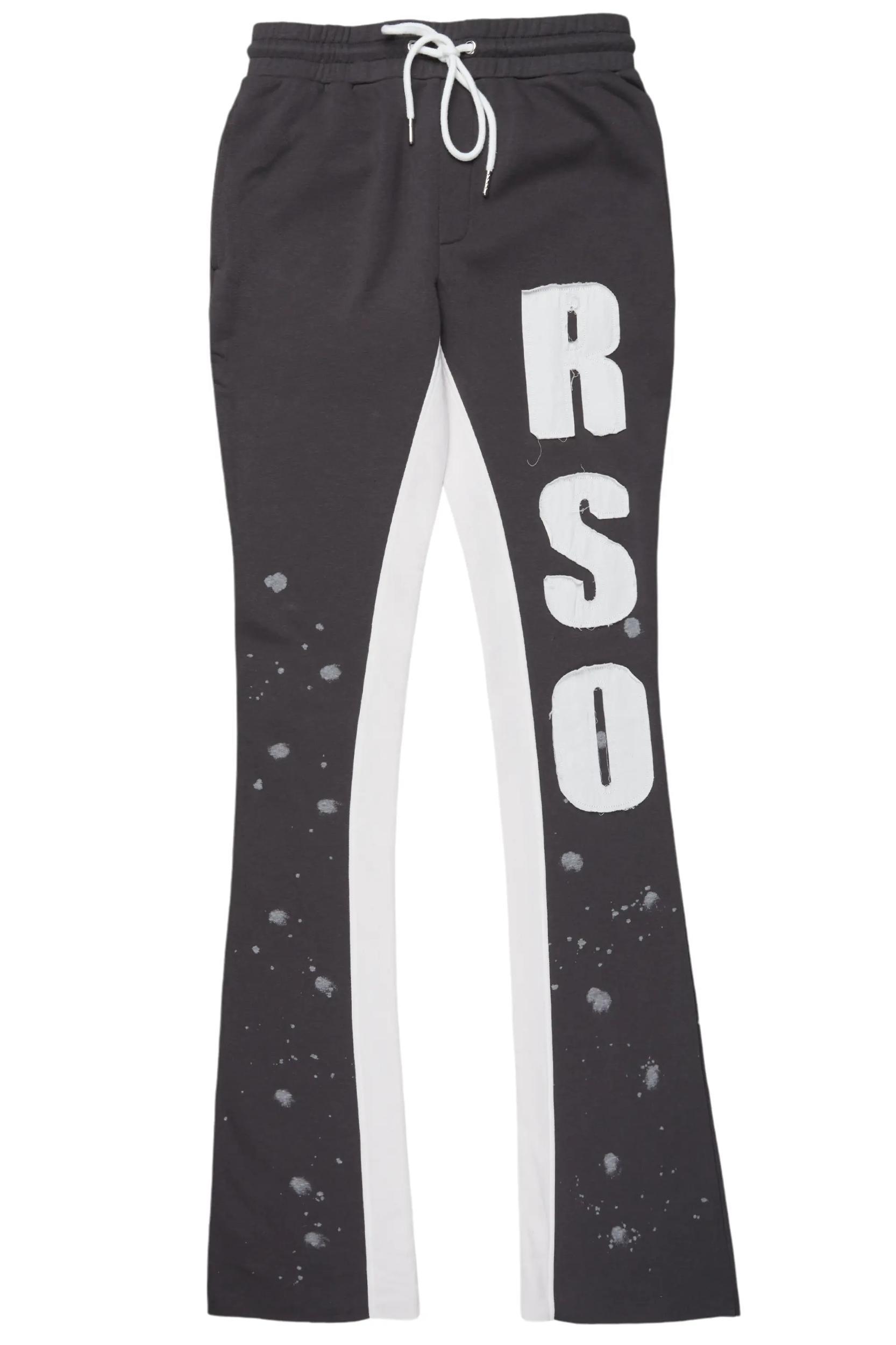 Uko Vintage Grey Patchwork Stacked Flare Track Pant Male Product Image