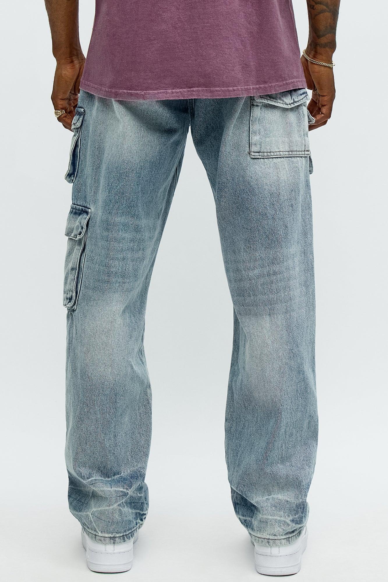 Straight Binded Cargo Jeans - Light Blue Wash Product Image