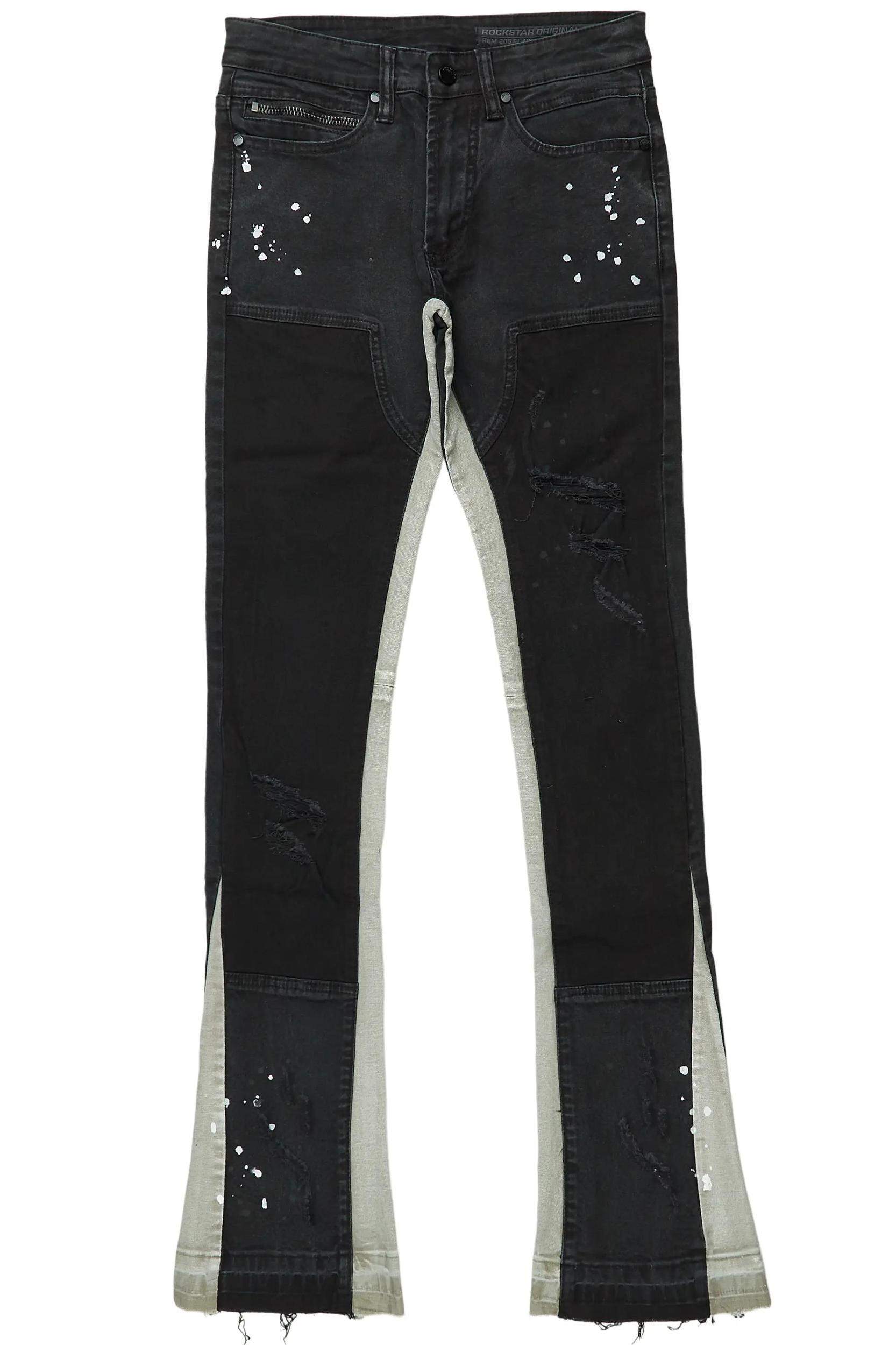 Quetzel Vintage Black Stacked Flare Jean Male Product Image