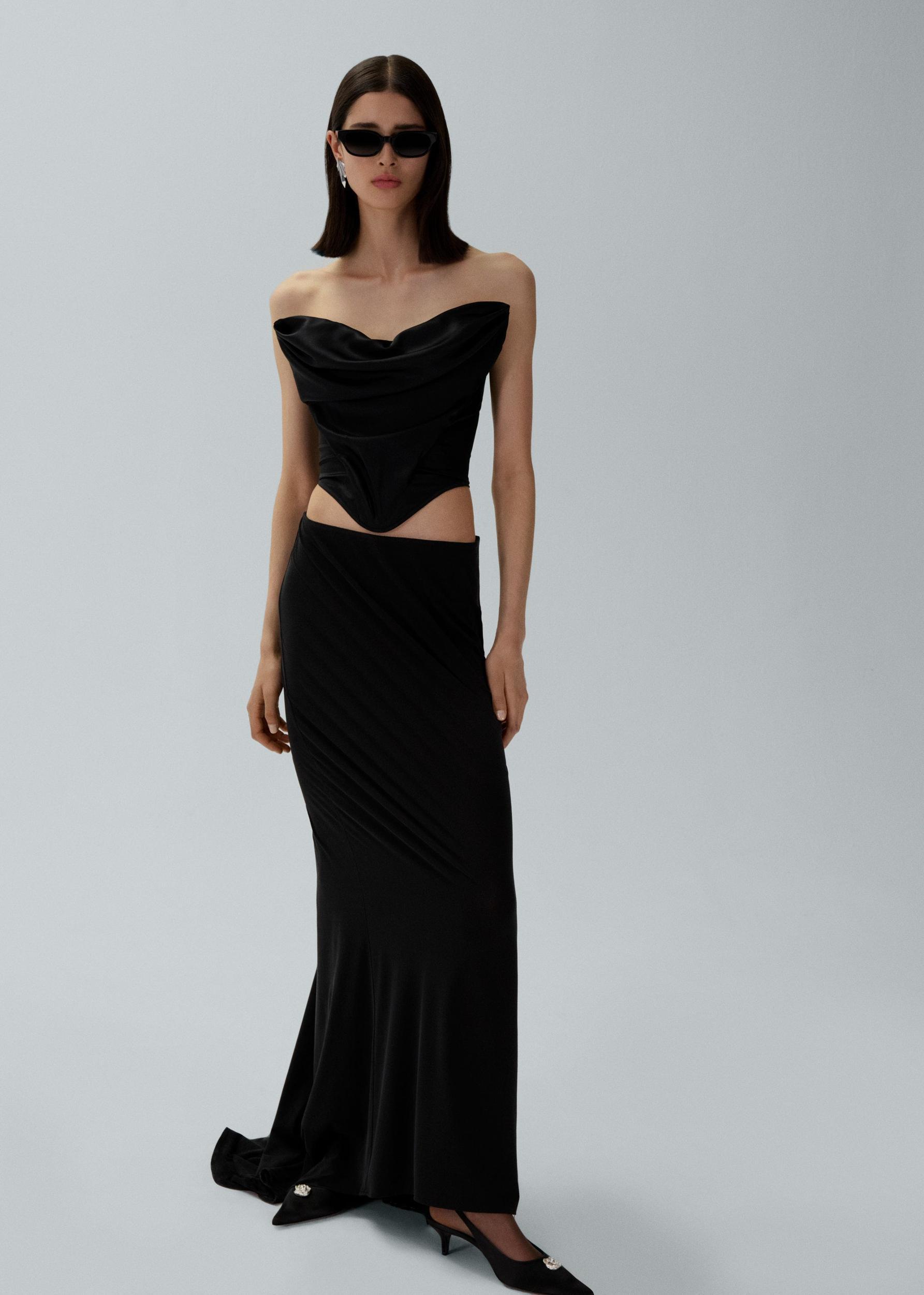 Stretch silk maxi skirt in black Product Image