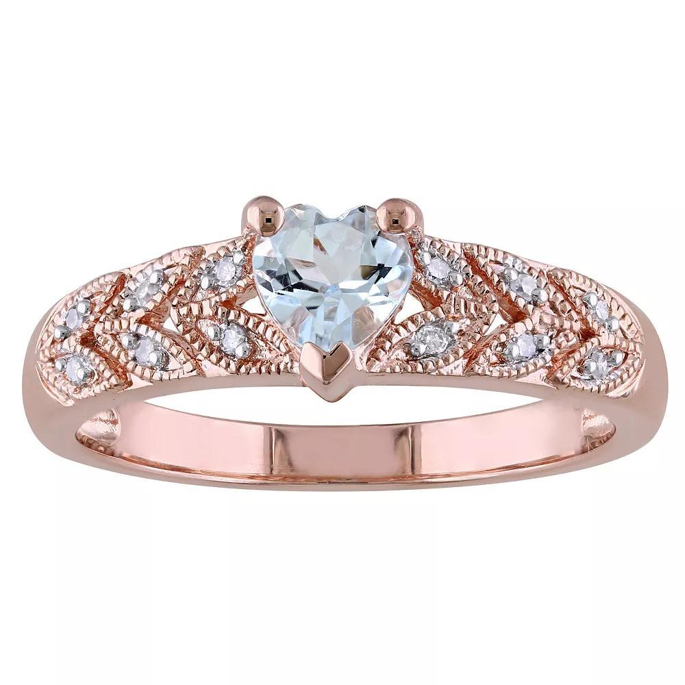 Stella Grace 18k Rose Gold Over Silver Aquamarine & Diamond Accent Heart Ring, Women's, Rose Gold Tone Product Image