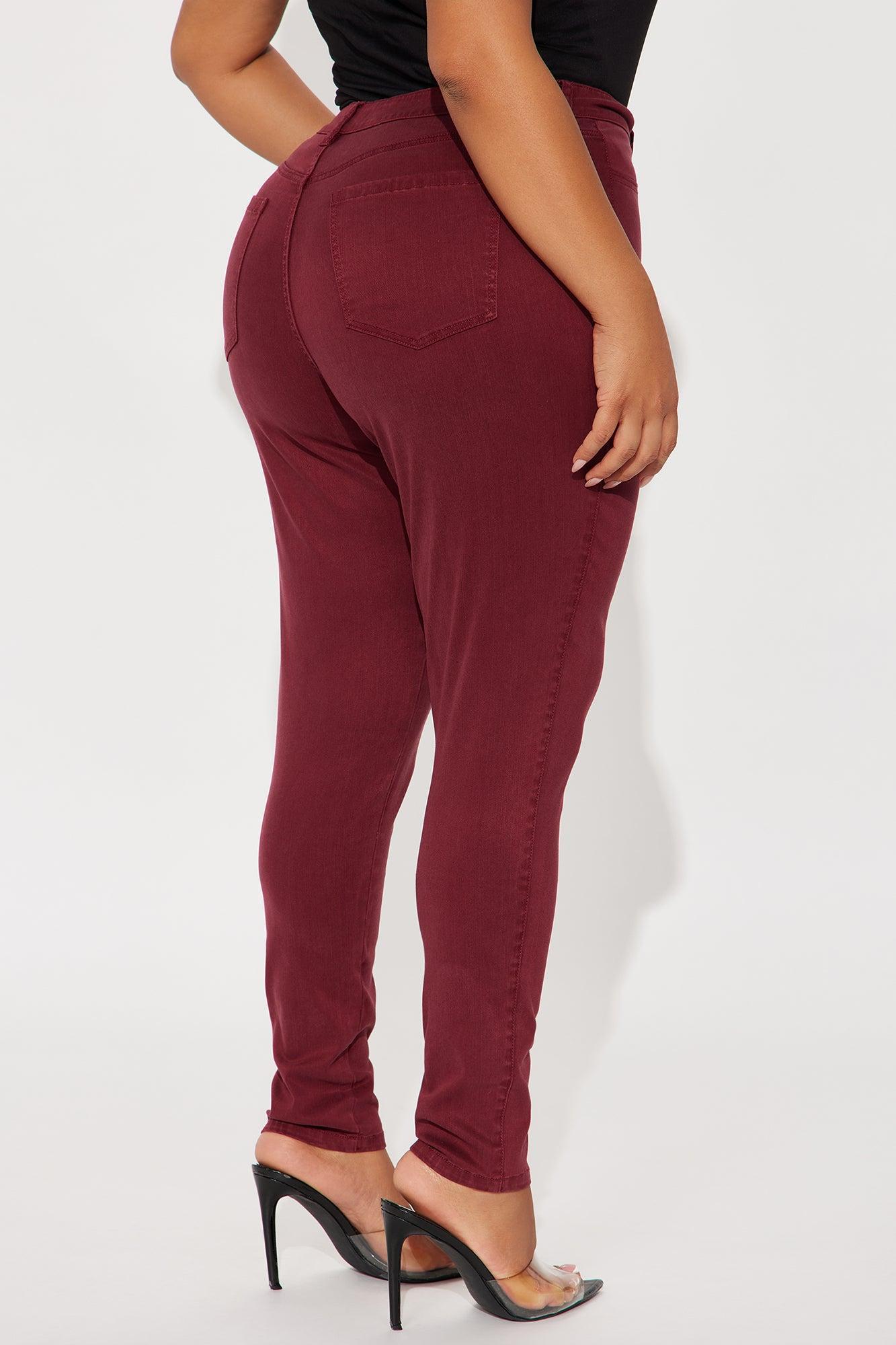 Classic Mid Waist Soft Stretch Skinny Jeans - Burgundy Product Image