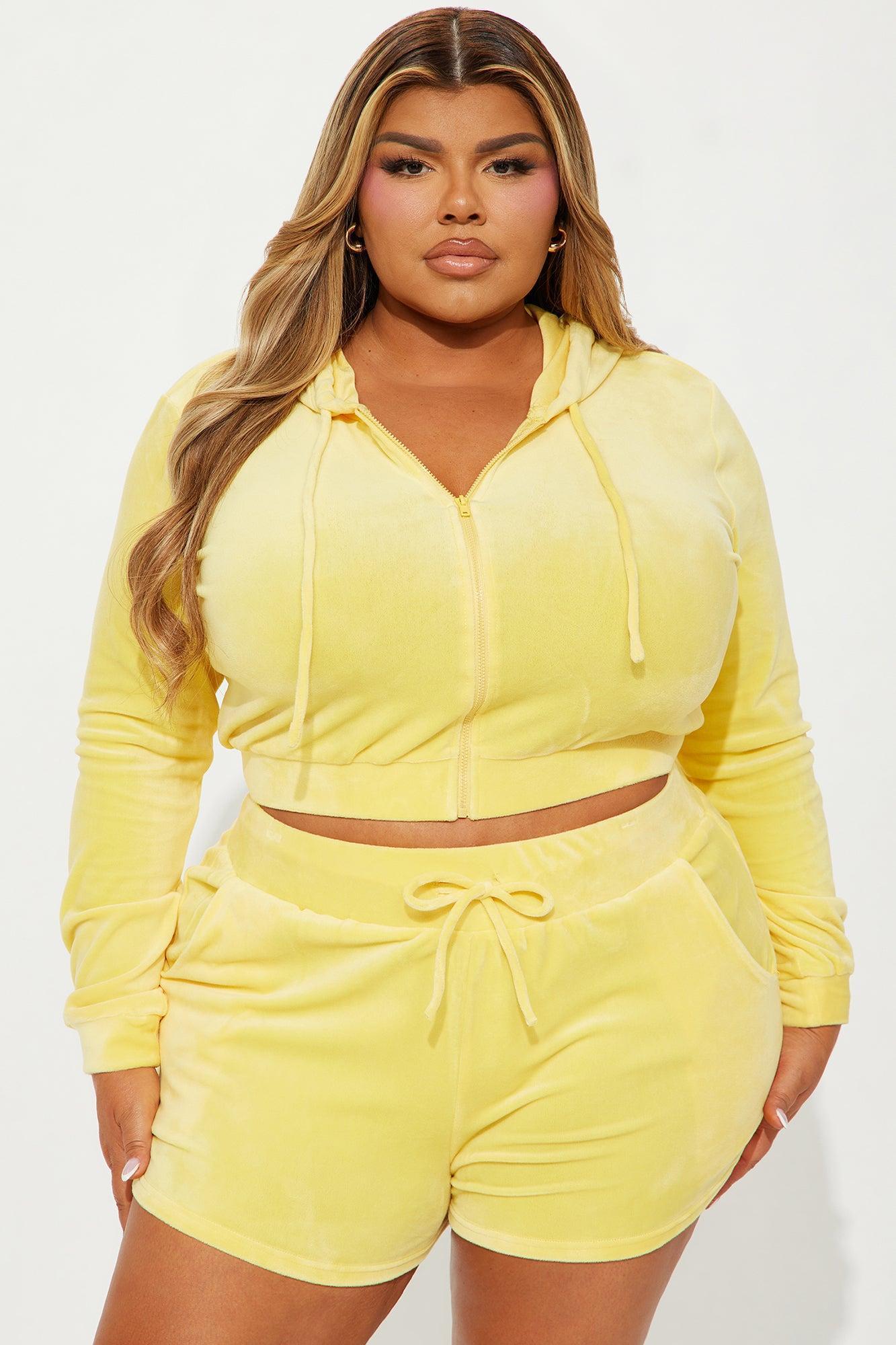 Little Miss Casual Velour Short Set - Yellow Product Image