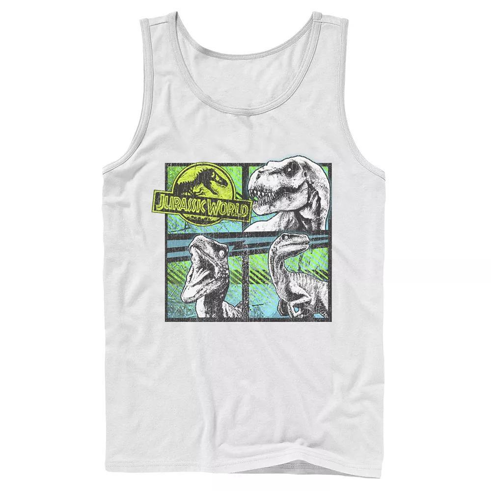 Men's Jurassic World Dinosaurs Group Of 3 Neon Graphic Tank Top, Size: Large, White Product Image