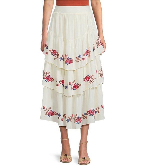 C&V Chelsea & Violet Embroidered Tiered Midi Skirt Product Image