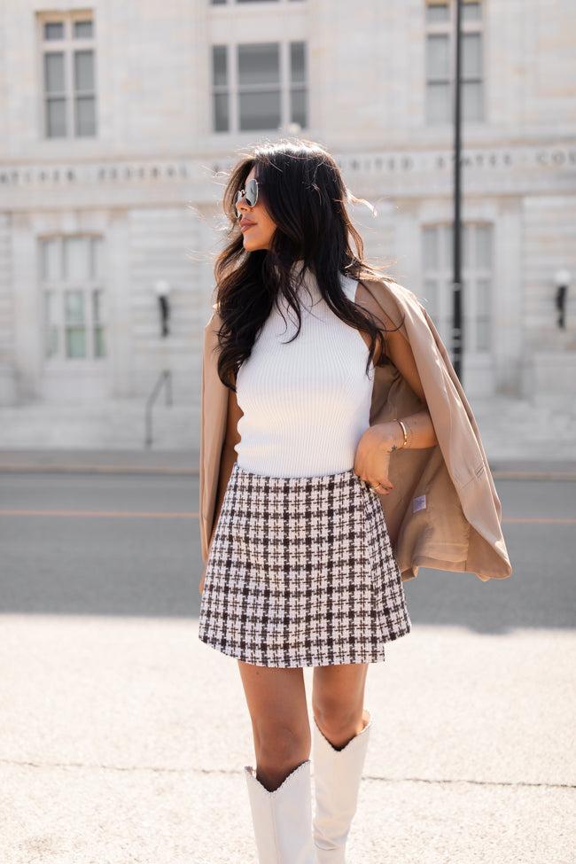 Sweet Escapes Brown Plaid Skort Product Image