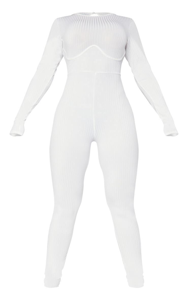 Shape Cream Rib Underbust Detail Long Sleeve Jumpsuit Product Image