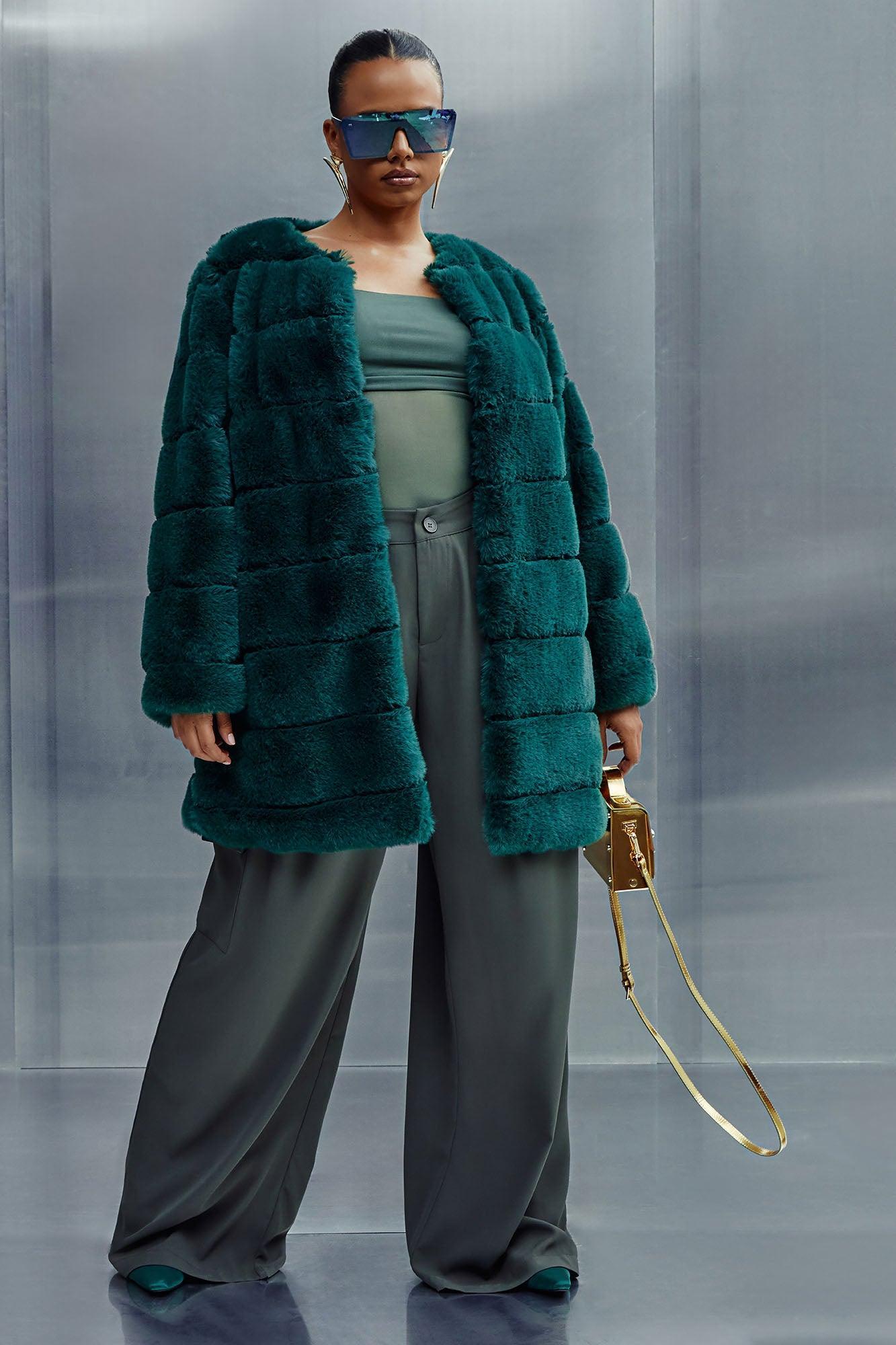 With Love Faux Fur Coat - Hunter Product Image
