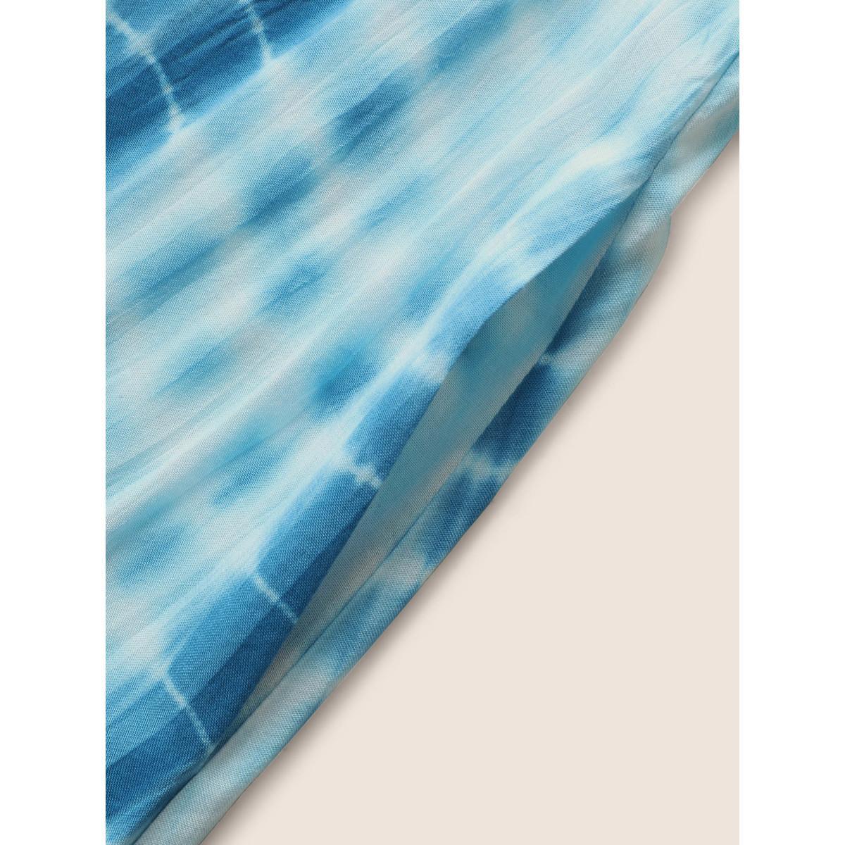 Plus Size Tie Dye Split Hem Maxi Cami Dress Skyblue Women Resort Gathered V-neck Sleeveless Curvy BloomChic 12/L Product Image