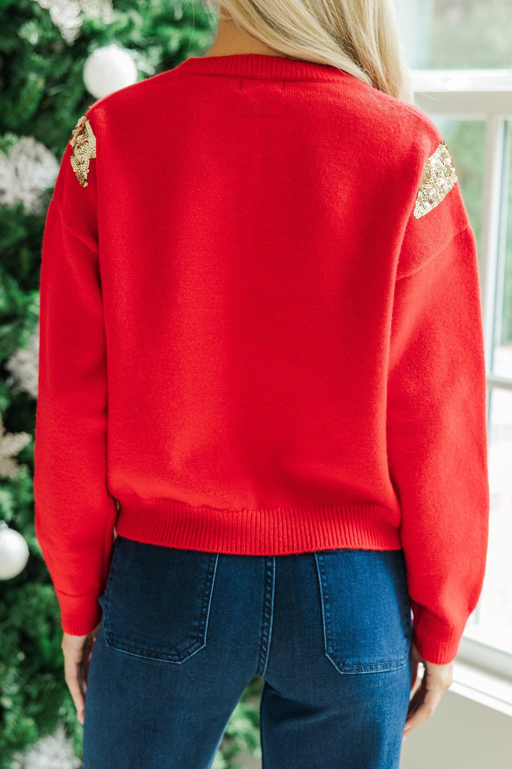 Always Present Red Sequin Bow Sweater Female Product Image