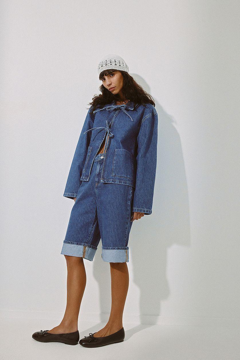 Pinstriped Denim Shorts Product Image