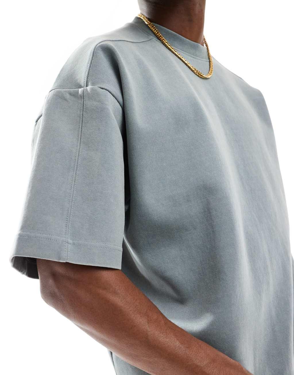 Pull&Bear heavy weight T-shirt in gray heather Product Image