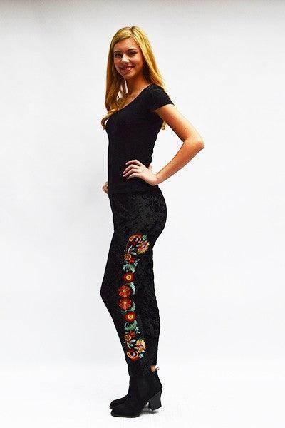 Luisa Crushed Velvet Embroidered Leggings - Plus Size ONLY Product Image