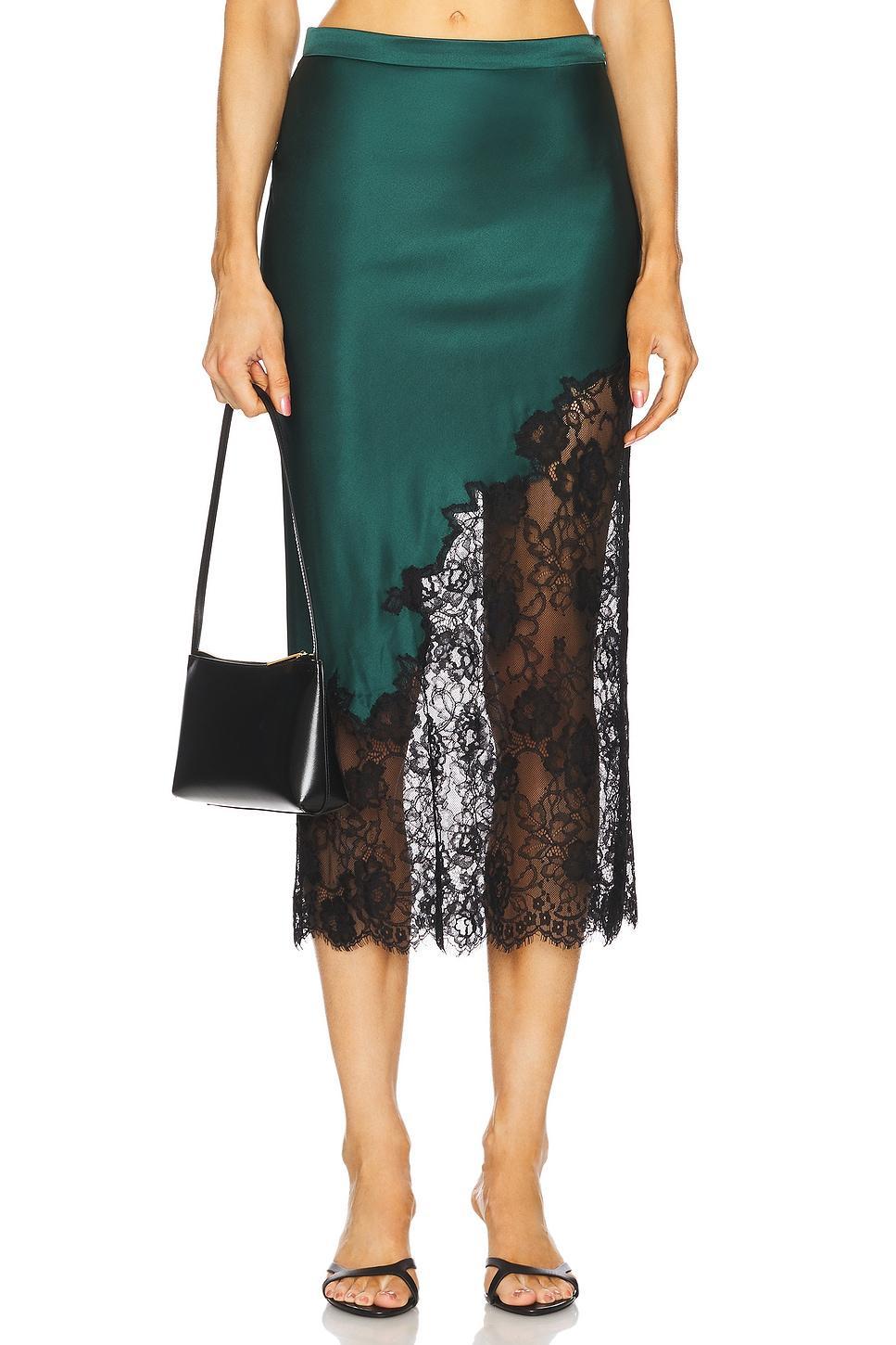 Silk And Lace Scallop Midi Skirt fleur du mal Product Image