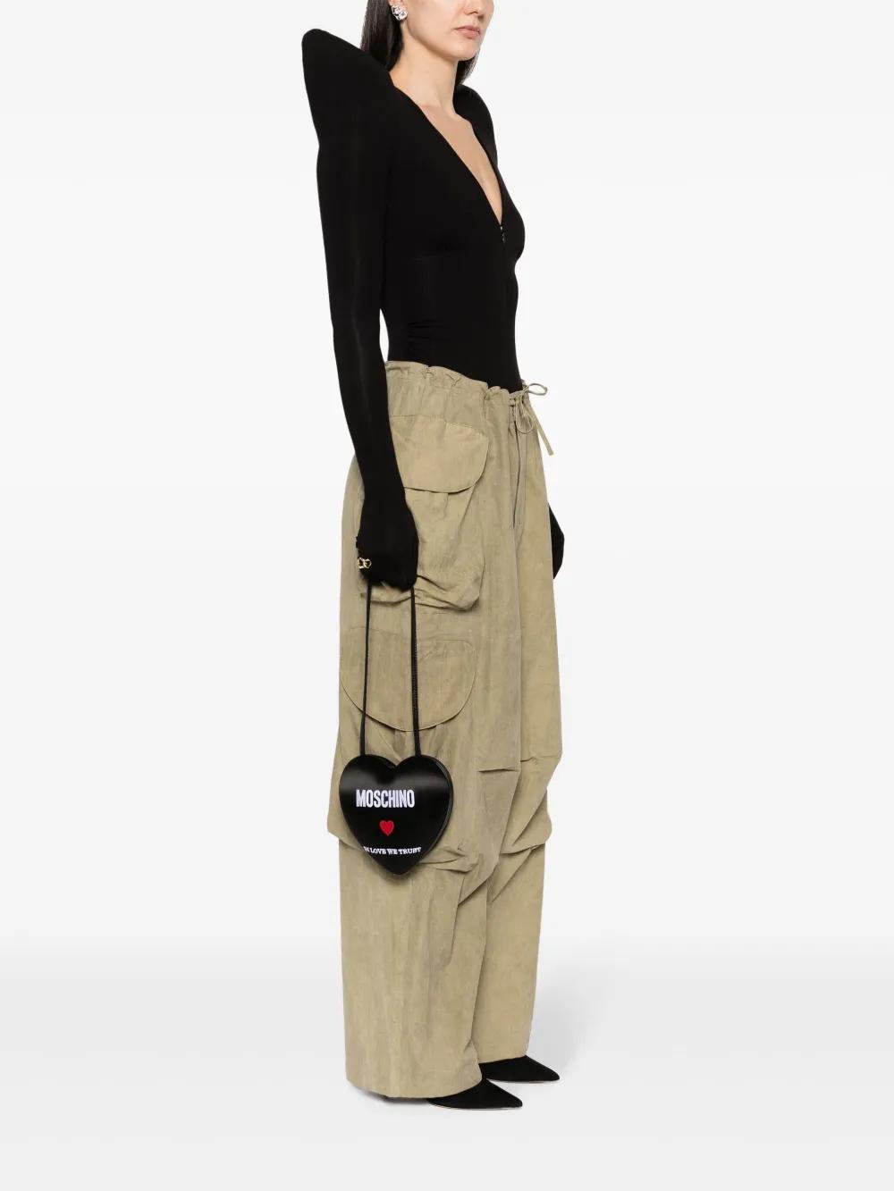 MOSCHINO Logo-embroidered Leather Shoulder Bag In Black Product Image