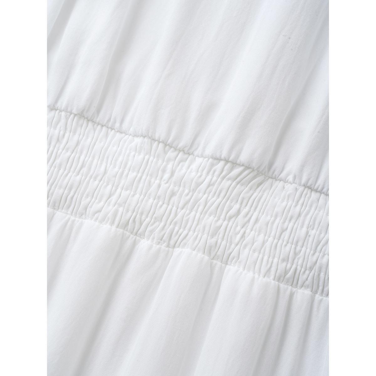 Plus Size Notched Collar Raglan Sleeve Ruffle Layered Hem Dress White Women Resort Tie knot Notched collar Short sleeve Curvy Midi Dress BloomChic 30/6X Product Image