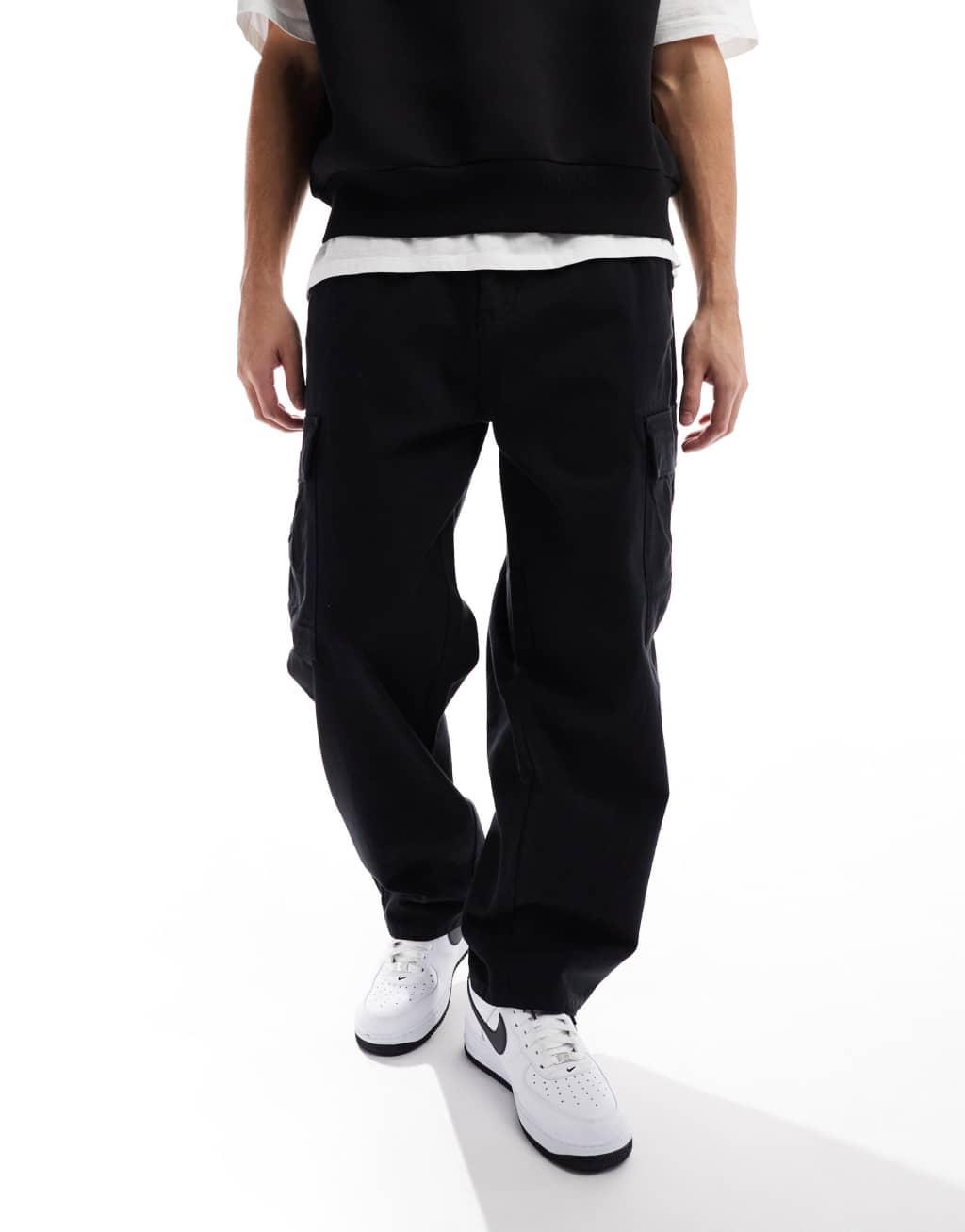 ONLY & SONS loose cargo pants in black Product Image