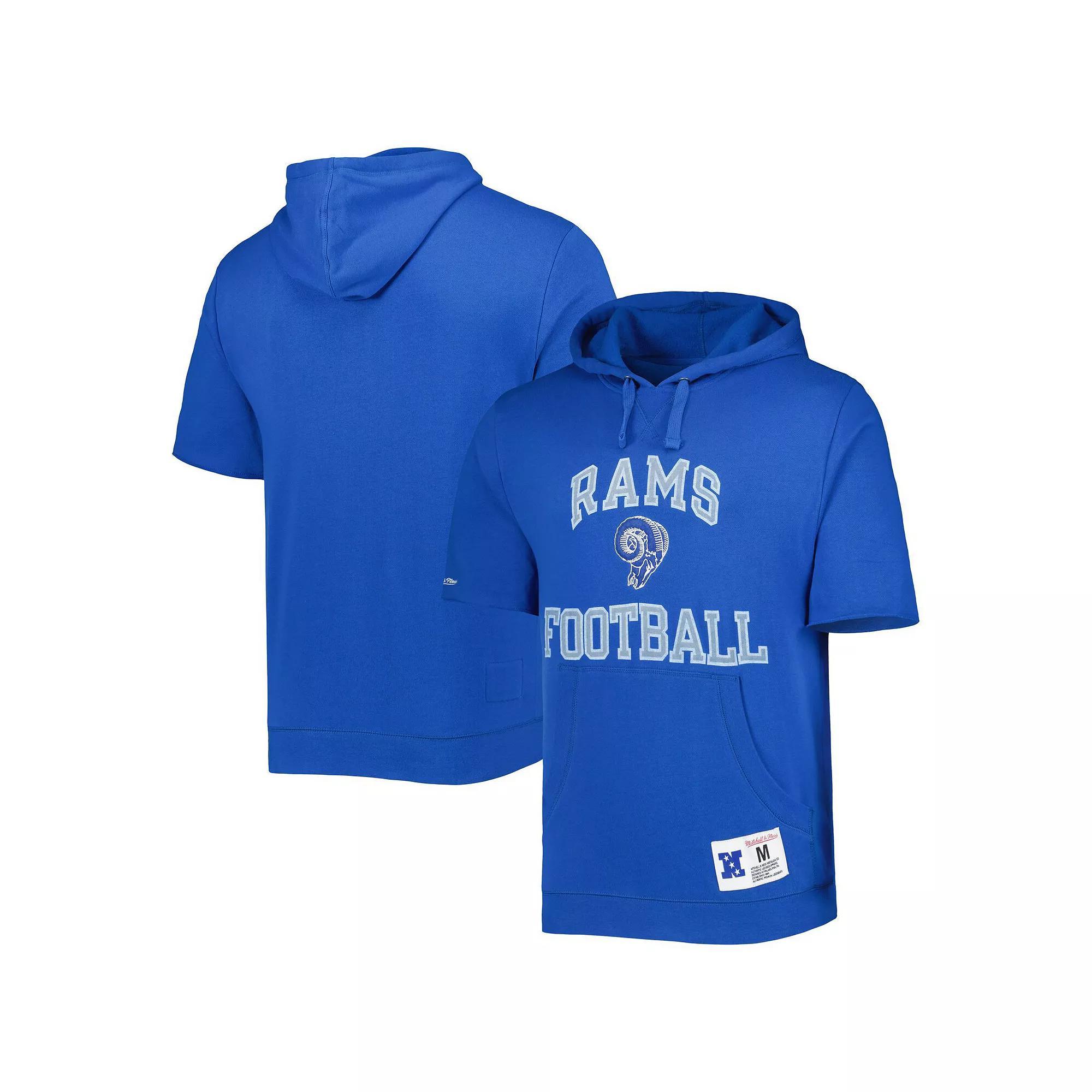 Men's Mitchell & Ness Royal Los Angeles Rams Washed Short Sleeve Pullover Hoodie, Size: XL, Blue Product Image