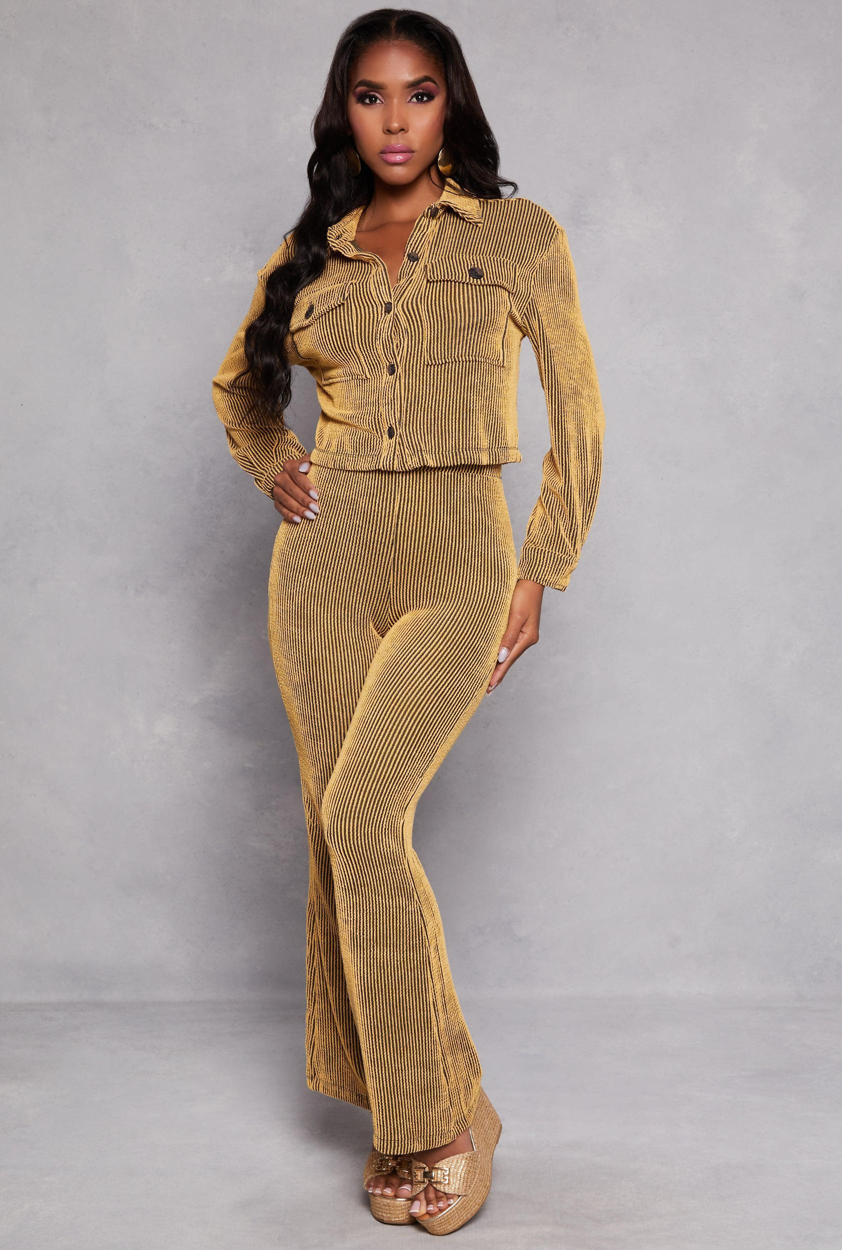 Womens Textured Ribbed Knit High Waist Pants Product Image